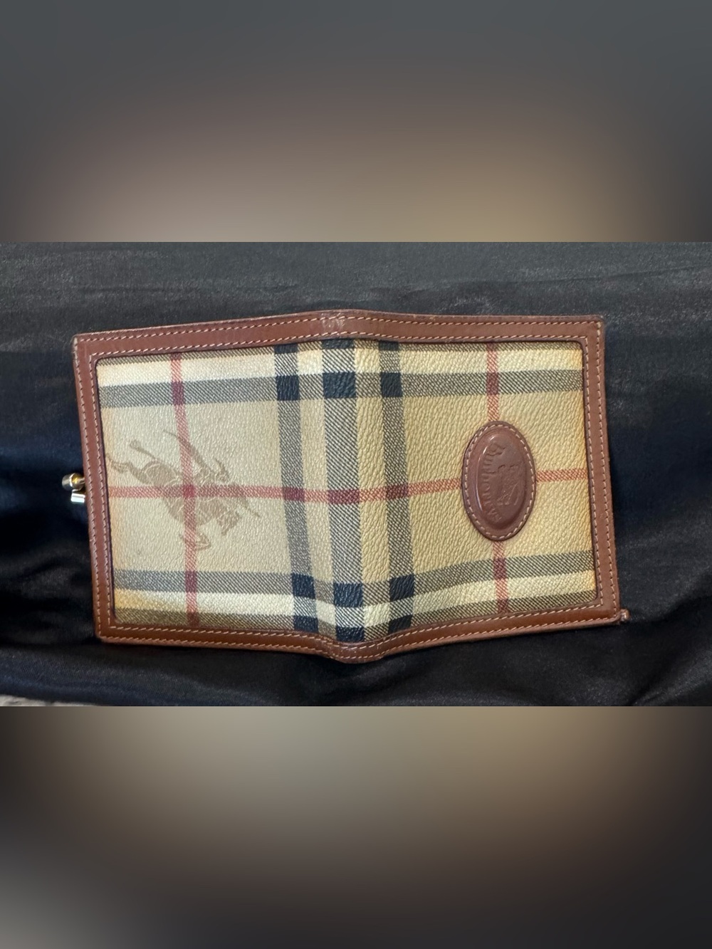 Burberry Beige Plaid Leather Trim Unisex Coin Wallet - Picture 2 of 6